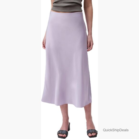 Matte Satin Midi Skirt High Rise Pull On Casual